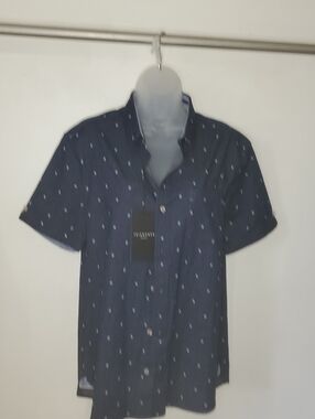 7 Diamonds Navy Short-Sleeve Button-Down with Light Dot Pattern
